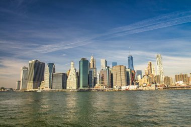 Manhattan şehir merkezi, Brooklyn Köprüsü Parkı 'ndan New York City, gün batımında..