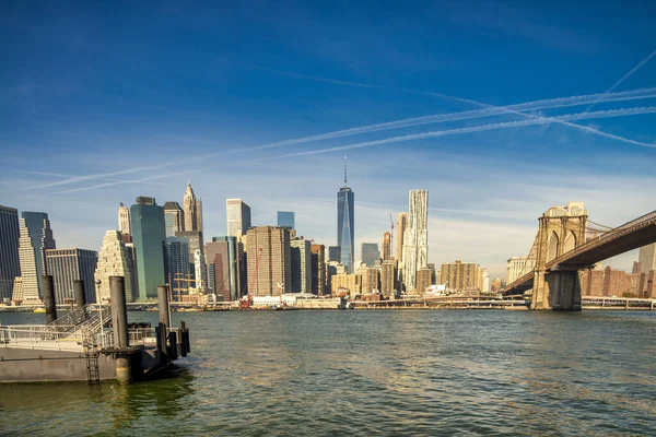 Lower Manhattan Sunset Skyline Como Visto Brooklyn Eua — Fotografia de Stock