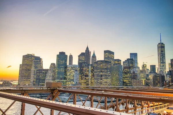 Brooklyn Abd Den Aşağı Manhattan Gün Batımı Silueti — Stok fotoğraf