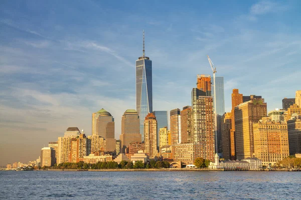 Geweldige Zonsondergang Kleuren Van New York Skyline Van Lower Manhattan — Stockfoto