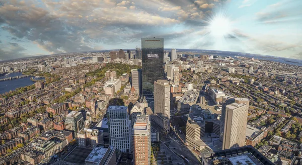 Geweldige Zonsondergang Kleuren Van Boston Luchtfoto Van Skyline Van Stad — Stockfoto