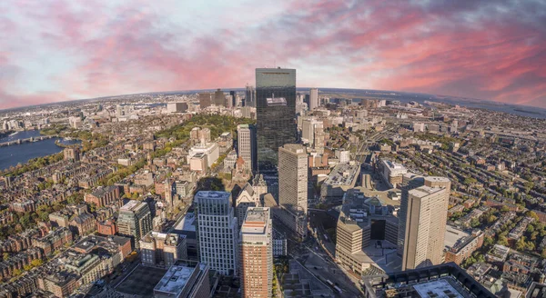 Cores Incríveis Pôr Sol Boston Vista Aérea Horizonte Cidade Entardecer — Fotografia de Stock