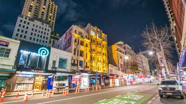 Auckland August 2018 Downtown City Buildings Traffic Night — 图库照片