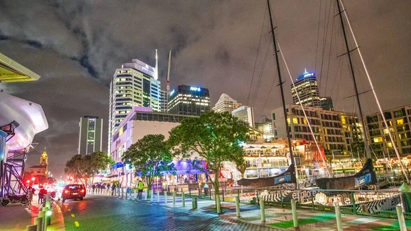 Auckland Agosto 2018 Ruas Edifícios Beira Mar Noite — Fotografia de Stock