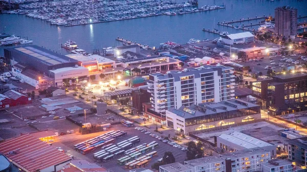 Auckland August 2018 Aerial City View Sky Tower 日落时的奥克兰天际线 — 图库照片