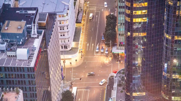 Auckland August 2018 Aerial City View Sky Tower 日落时的奥克兰天际线 — 图库照片