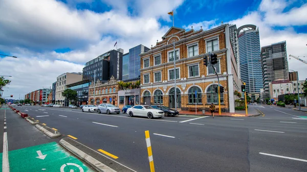Auckland August 2018 Auckland Waterfront City Streets Buildings Cloudy Morning — 图库照片