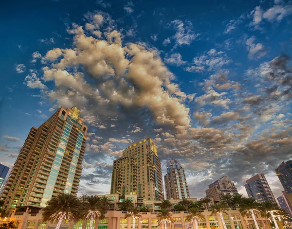 Dubai Marina Zonsondergang Lucht Skyline Verenigde Arabische Emiraten — Stockfoto