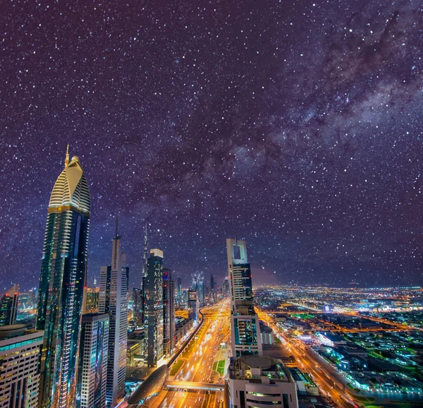 Downtown Dubai Skyskrapor Natten Förenade Arabemiraten — Stockfoto