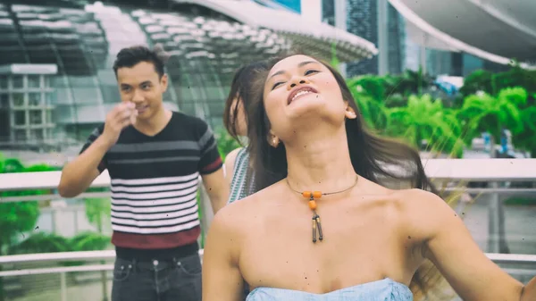 Three Asian Friends Relaxing Walking City Streets — Stock Photo, Image