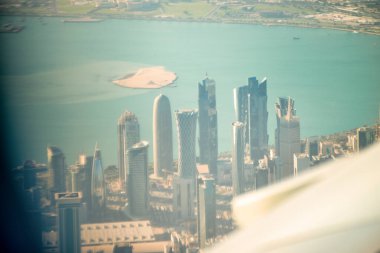 Doha şehir merkezinin havadan görüntüsü, Katar.