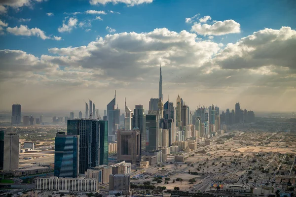 Dubai Uae December 2016 Aerial View Downtown Dubai Helicopter Sunset — Stock Photo, Image