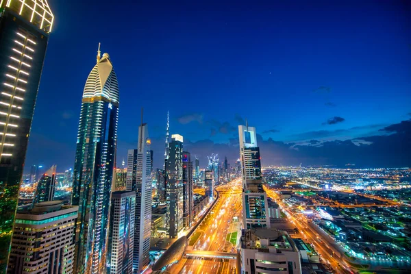 Dubai Eau Décembre 2016 Vue Aérienne Nocturne Des Gratte Ciel — Photo