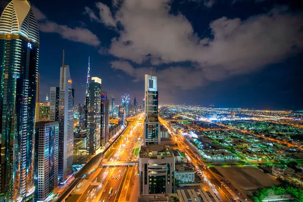 Dubai Emirados Árabes Unidos Dezembro 2016 Vista Aérea Noturna Dos — Fotografia de Stock