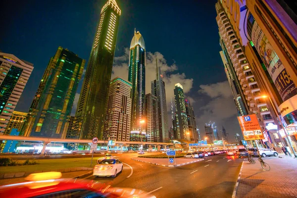 Dubai Uae December 2016 Night View Downtown Dubai Skyscrapers Sheikh — Stock Photo, Image