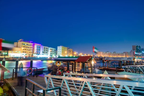 Dubai Uae December 2016 Boats Dubai Creek Night — Stock Photo, Image