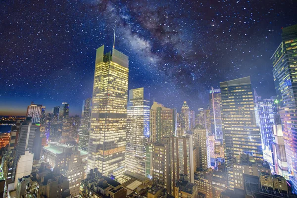 Aerial View Manhattan Skyscrapers Starry Night New York City Usa — Stock Photo, Image