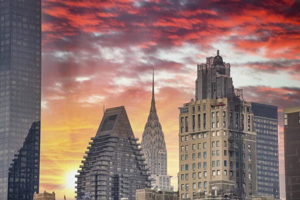 Sonnenuntergang Über Manhattan Skyline New York City — Stockfoto