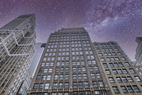 Street View Manhattan Skyscrapers Starry Night New York City Verenigde — Stockfoto