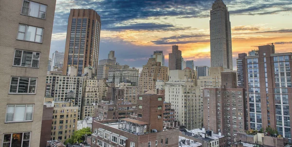 Západ Slunce Barvy Oblohy Nad Manhattan Skyline New York City — Stock fotografie