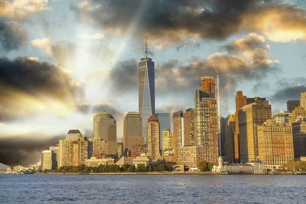 Amazing Sunset Colors New York Lower Manhattan Skyline — Stock Photo, Image