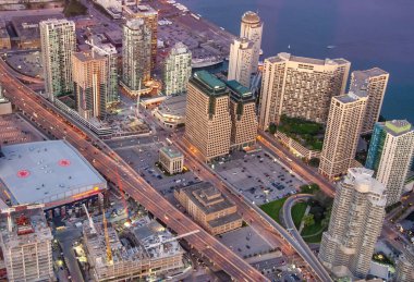 TORONTO, CANADA - AUGUST 2008: Aerial view of Toronto skyline at dusk.