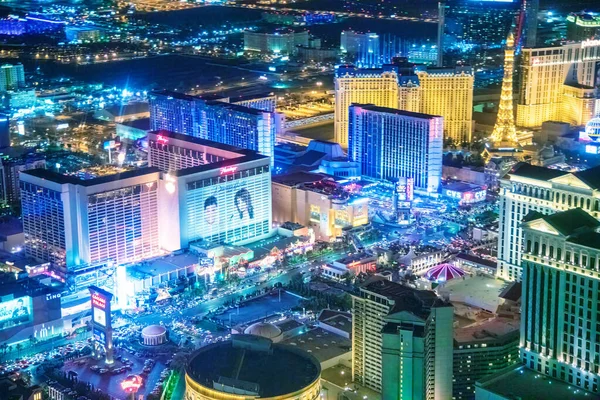 Las Vegas Czerwiec 2018 Nocny Widok Lotu Ptaka Kasyna Hotele — Zdjęcie stockowe