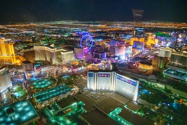 Las Vegas Junio 2018 Vista Aérea Nocturna Casinos Hoteles Largo — Foto de Stock