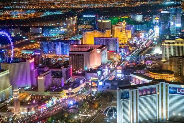 Las Vegas Junho 2018 Vista Aérea Noturna Casinos Hotéis Longo — Fotografia de Stock