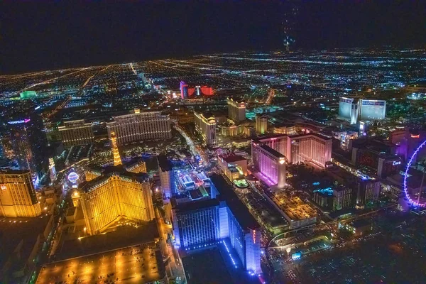 Las Vegas Június 2018 Éjszakai Légi Felvétel Kaszinók Szállodák Mentén — Stock Fotó