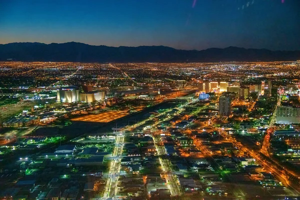 Las Vegas Junio 2018 Vista Aérea Nocturna Casinos Hoteles Largo — Foto de Stock