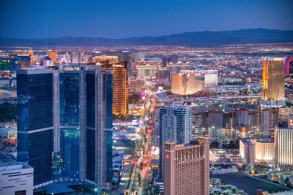 Las Vegas Junio 2018 Vista Aérea Nocturna Casinos Hoteles Largo — Foto de Stock