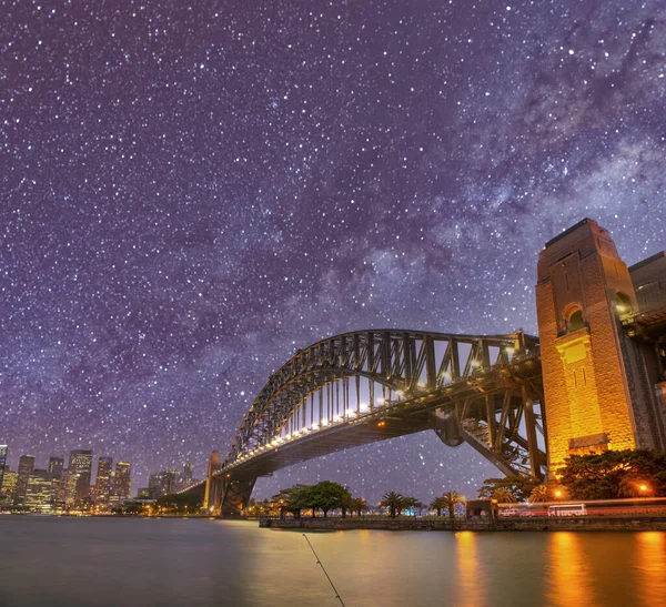 Lattea Sul Sydney Harbour Bridge Nsw Australia Notte Stellata — Foto Stock
