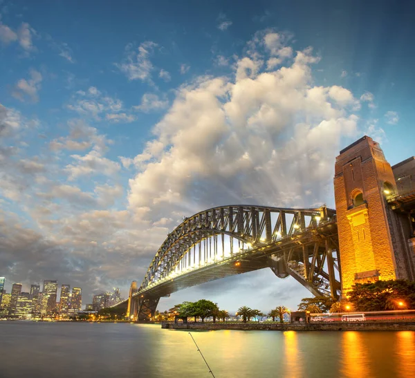 Apus Soare Uimitor Peste Sydney Harbour Bridge Nsw Australia — Fotografie, imagine de stoc