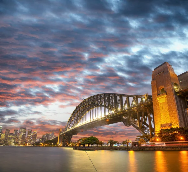 Pôr Sol Incrível Sobre Sydney Harbour Bridge Nsw Austrália — Fotografia de Stock