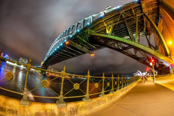 Night Wide Angle View Sydney Harbour Bridge Australië — Stockfoto