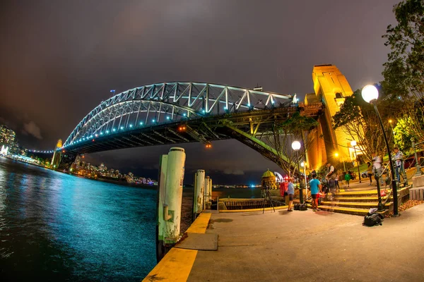 Sydney Novembre 2015 Sydney Harbour Bridge Nuit Avec Les Touristes — Photo