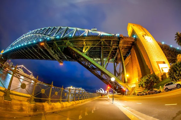 Vue Nuit Grand Angle Pont Port Sydney Australie — Photo