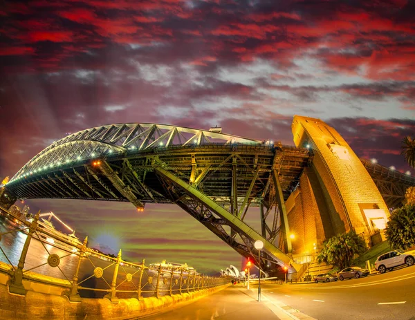 Coucher Soleil Incroyable Sur Pont Port Sydney Nsw Australie — Photo