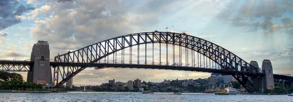 Coucher Soleil Incroyable Sur Pont Port Sydney Nsw Australie — Photo