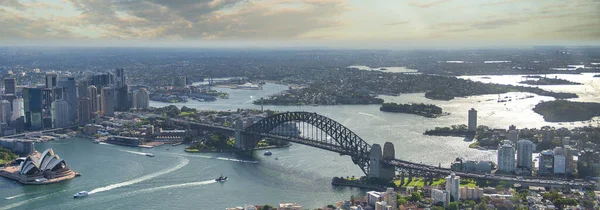 Vue Aérienne Port Sydney Depuis Hélicoptère Coucher Soleil Australie — Photo