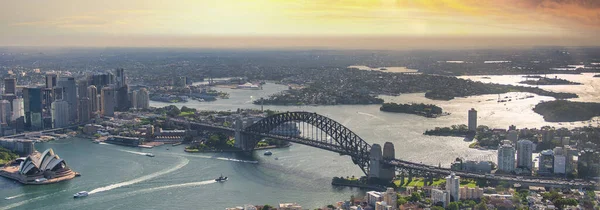 Vista Aérea Porto Sydney Helicóptero Pôr Sol Austrália — Fotografia de Stock