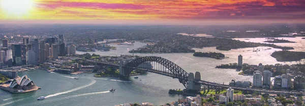 Vue Aérienne Port Sydney Depuis Hélicoptère Coucher Soleil Australie — Photo