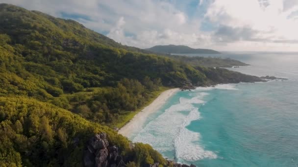 Vista aérea de la isla tropical con mar, vegetación y costa — Vídeo de stock