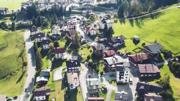 Amazing aerial view of Sappada, small town in the Dolomite Mountains, Italy — Stock Video