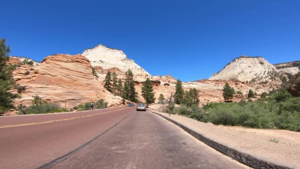 Biltrafik längs Zion nationalparkens huvudväg, tiden går — Stockvideo