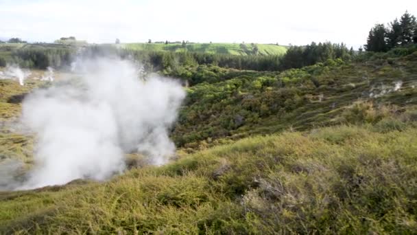 Crateri del Moon Geysers Park, Nuova Zelanda. Vapore dalla valle geotermica — Video Stock