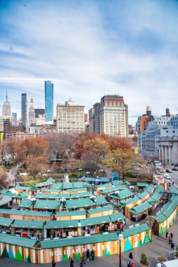 NEW YORK ŞEHRİ - 6 Aralık 2018: Union Meydanı boyunca trafik, hava manzarası.