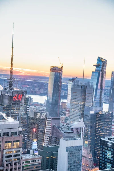 New York City December 2018 Sunset Skyline Manhattan Rooftop — Stock Photo, Image