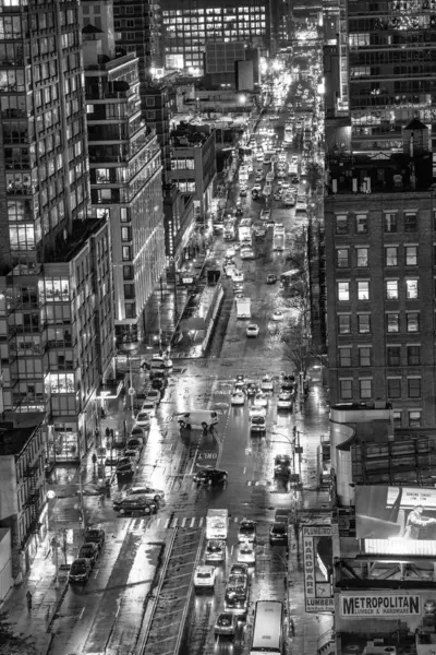 New York City Prosince 2018 Noční Obrysy Manhattanu Letecký Pohled — Stock fotografie